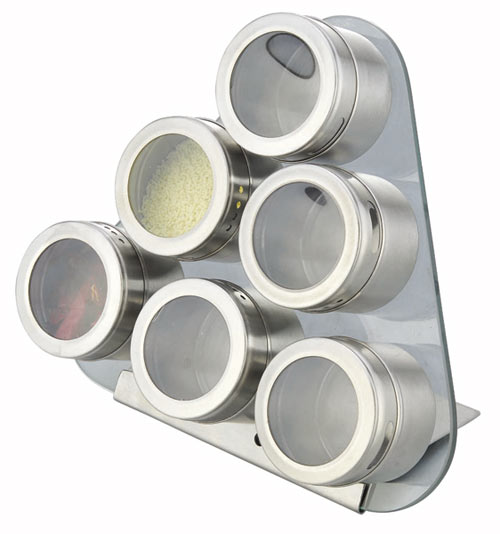 10014 magnetic stainless steel spice jar with glass triangle rack 