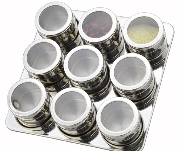 10015 magnetic stainless steel spice can pack of 9 with rack