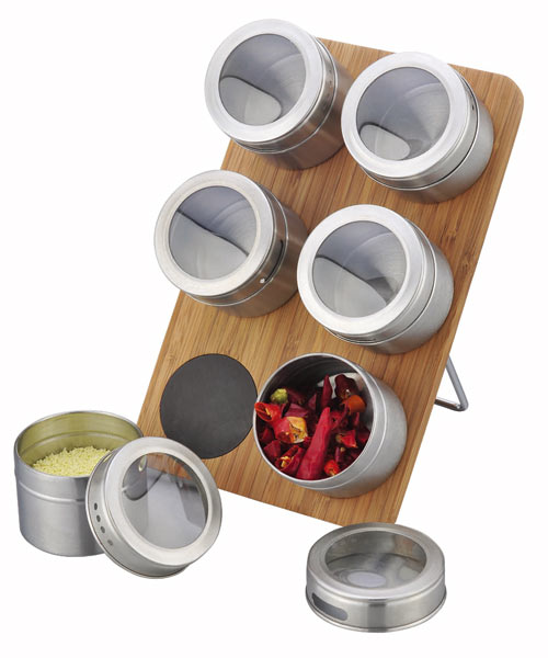 10018 magnetic spice can pack of 6 with bamboo rack