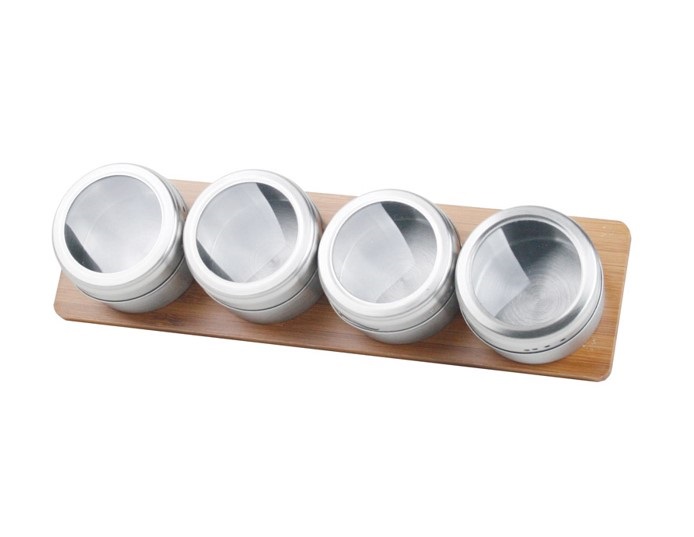 10017 magnetic spice jar pack of 4 with bamboo rack