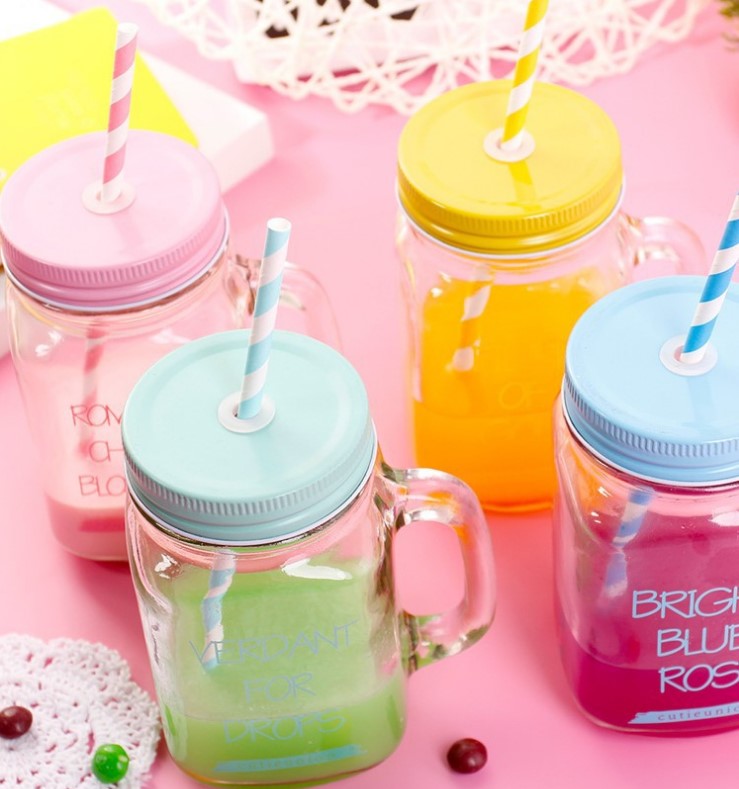 21001 glass mug with cover & straw