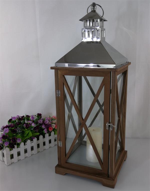 27032 stainless steel and wooden lantern