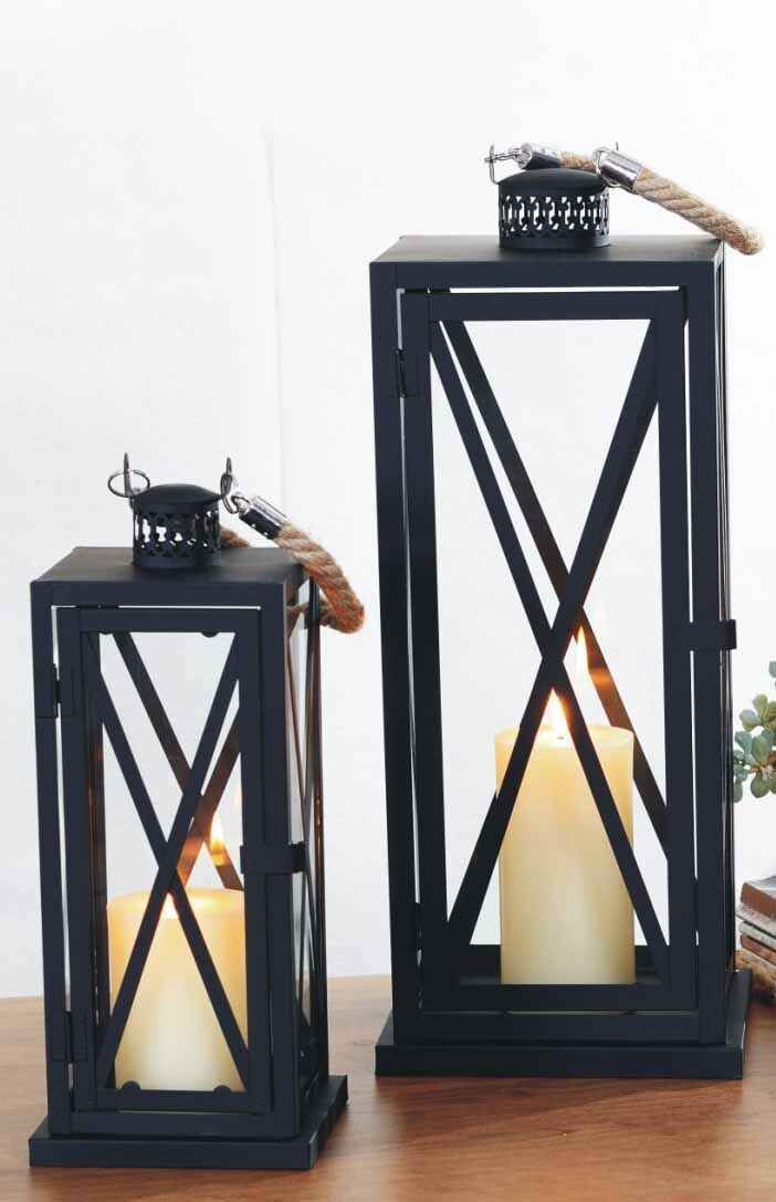 27043 metal black coating cross bar glass lantern