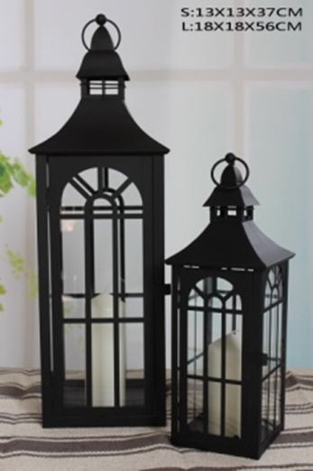 27044 antique metal black coating glass lantern