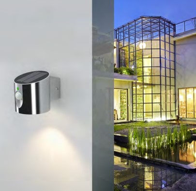 28003 stainless steel solar panel PIR garden LED wall light