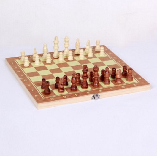 34003 wood chess backgammon checkers 3 in 1 game set