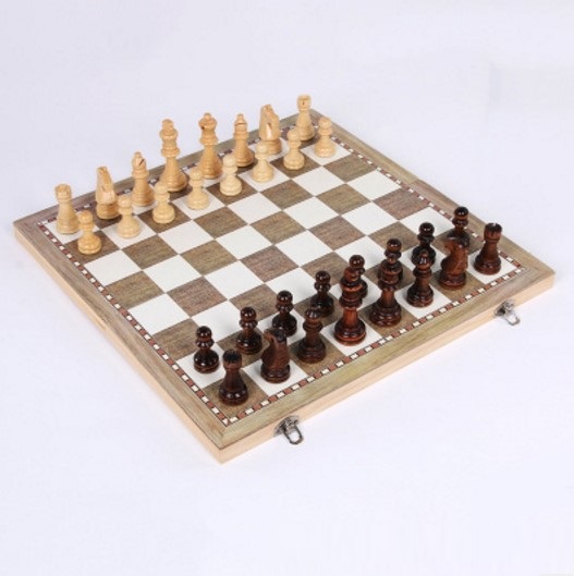 34005 wood chess backgammon checkers 3 in 1 game set
