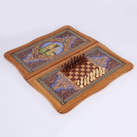 34016 bamboo chess checkers backgammon 3 in 1 game set