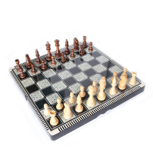 34029 wood chess checkers backgammon 3 in 1 game set