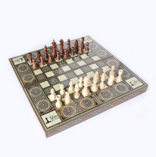 34030 wood chess checkers backgammon 3 in 1 game set