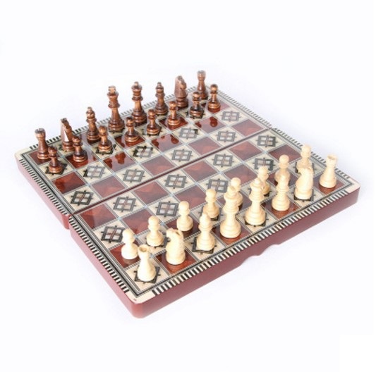 34031 wood chess checkers backgammon 3 in 1 game set