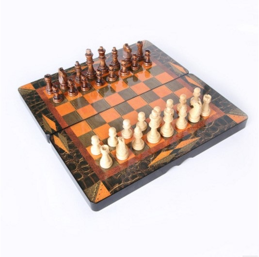34033 wood chess checkers backgammon 3 in 1 game set