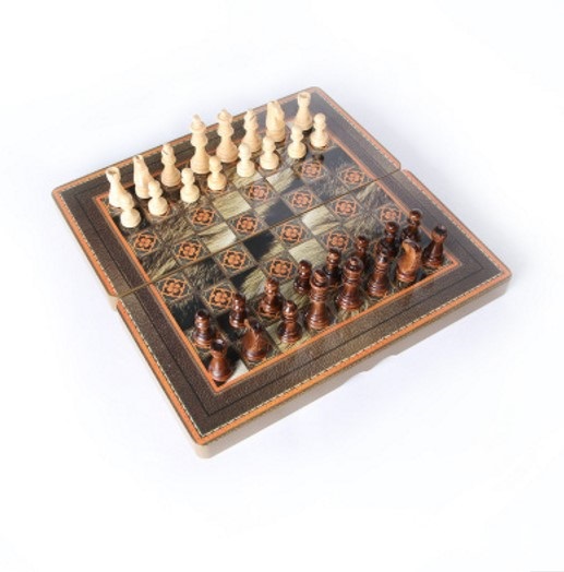 34034 wood chess checkers backgammon 3 in 1 game set