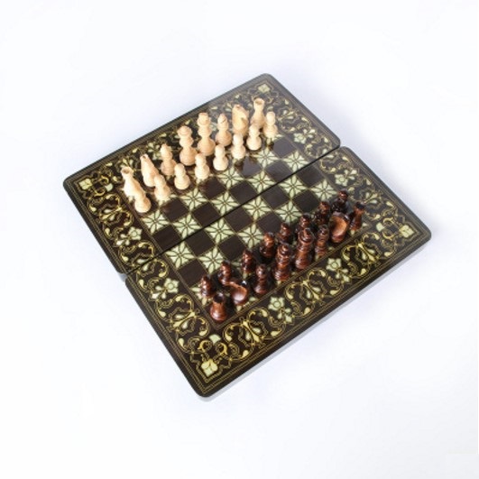 34039 wood chess checkers backgammon 3 in 1 game set