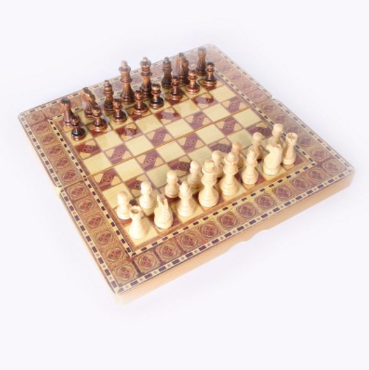 34041 wood chess checkers backgammon 3 in 1 game set