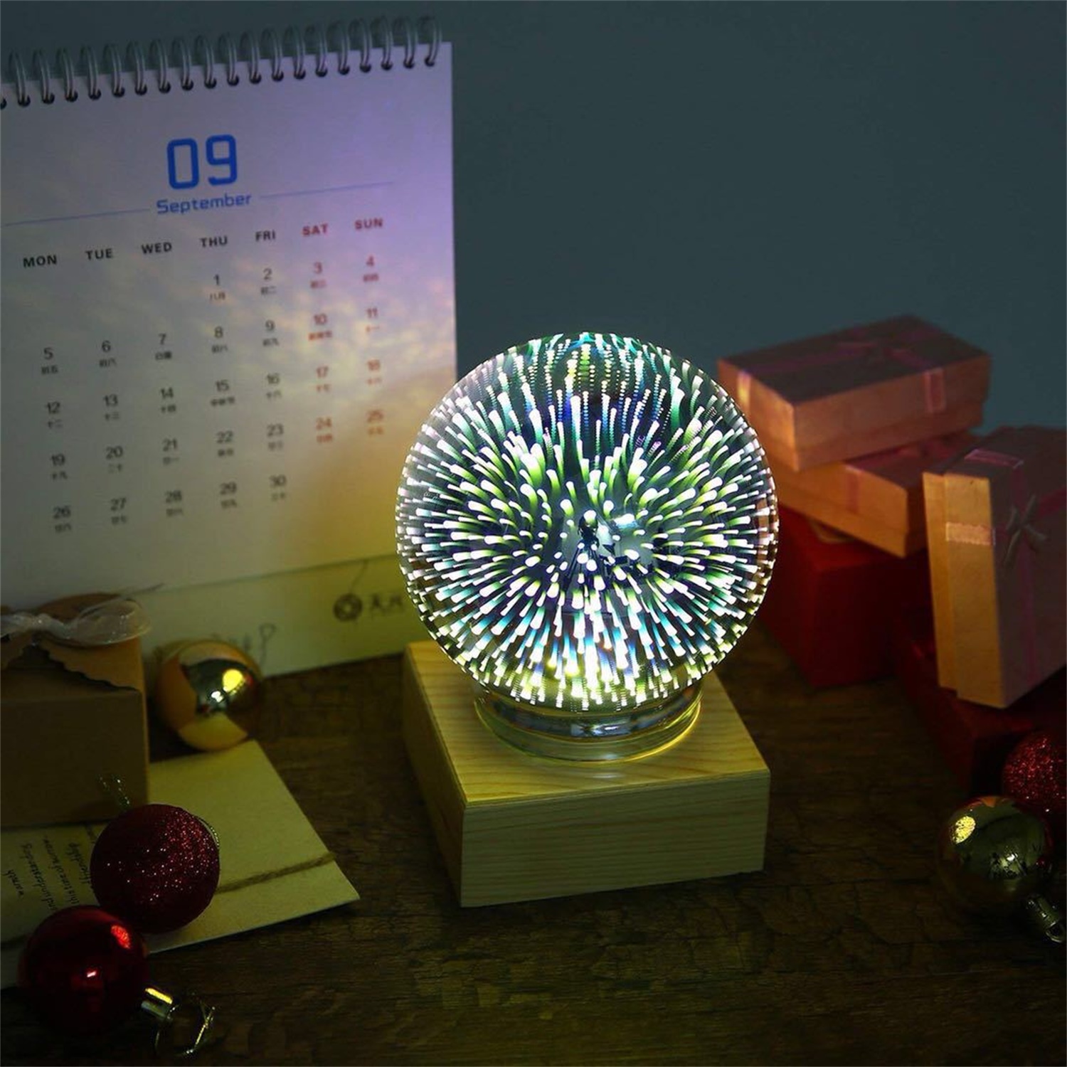 28092 China Supplier Home Decoration USB Operated 3W LED 3D Magic Glass Ball Night Light 
