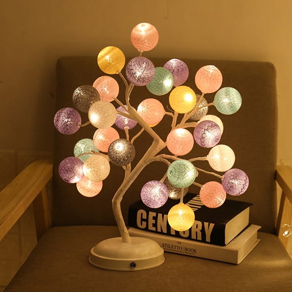 28096 Romance Decoration Foldable LED Cotton Thread Ball Table Tree Light 