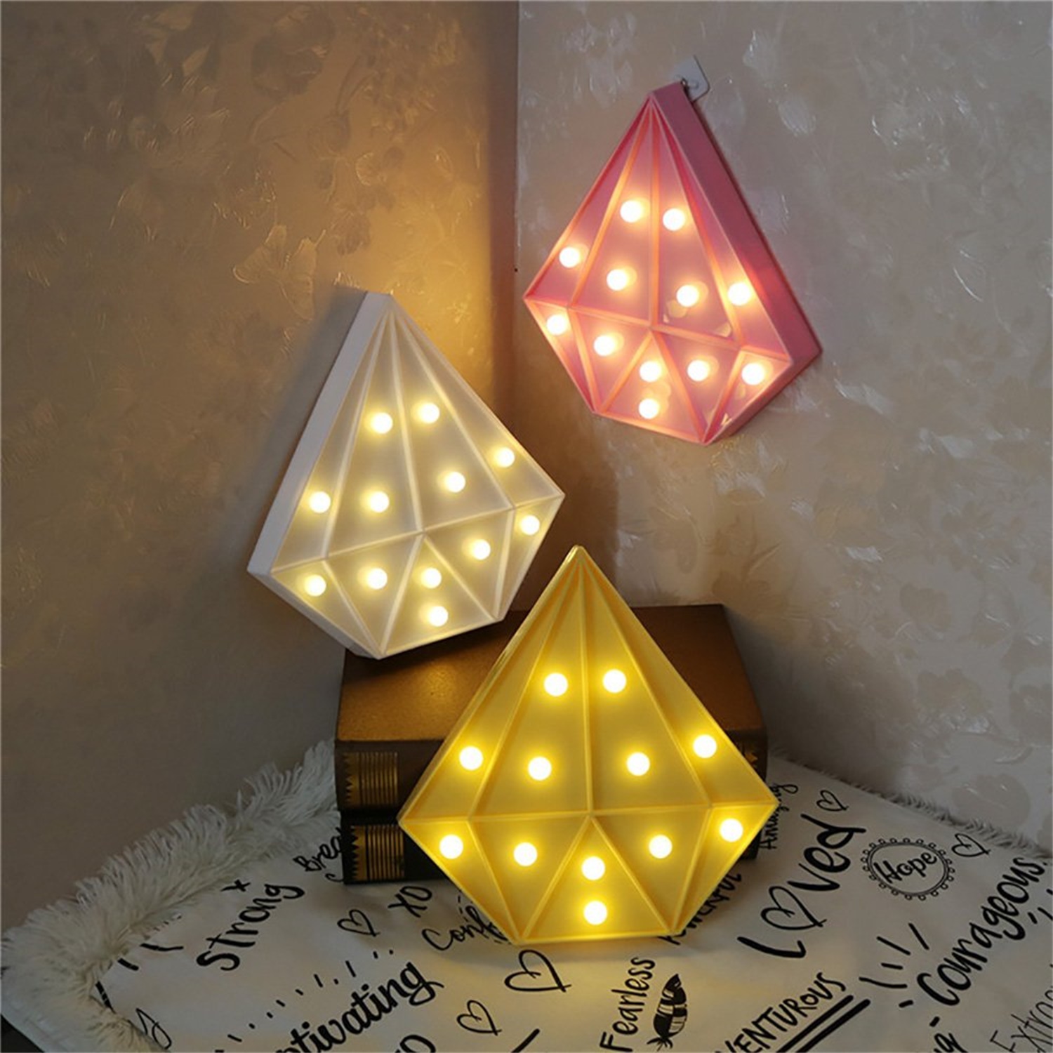 28114 Home Party Wedding Decoration Diamond Shape LED Marquee Sign Night Light 