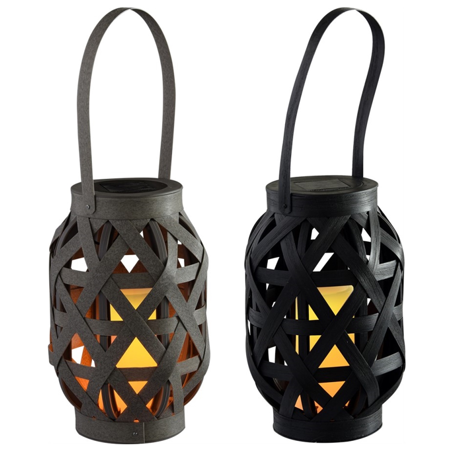 28339 Garden Decoration Plastic Rattan Woven Solar LED Candle Lantern 