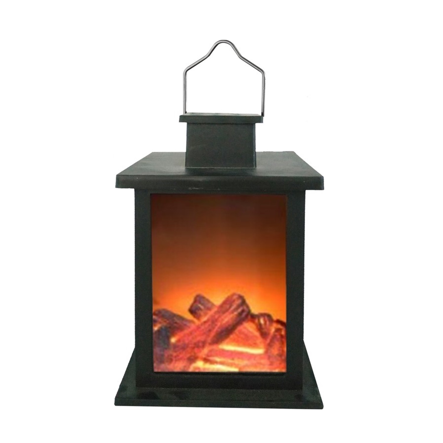 28347 Flameless Plastic Solar LED Fireplace Lantern