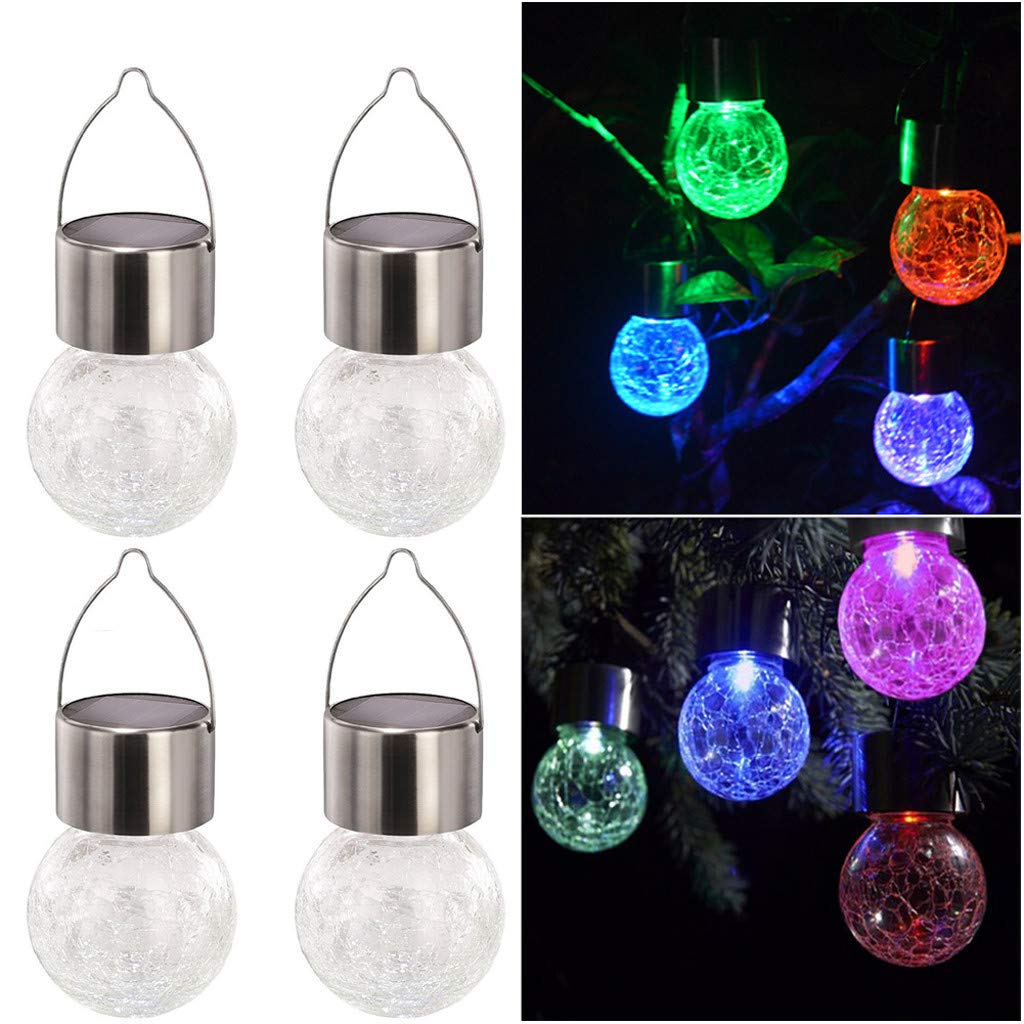 28352 Color Changing Hanging Cracked Glass Globe Solar LED Light 