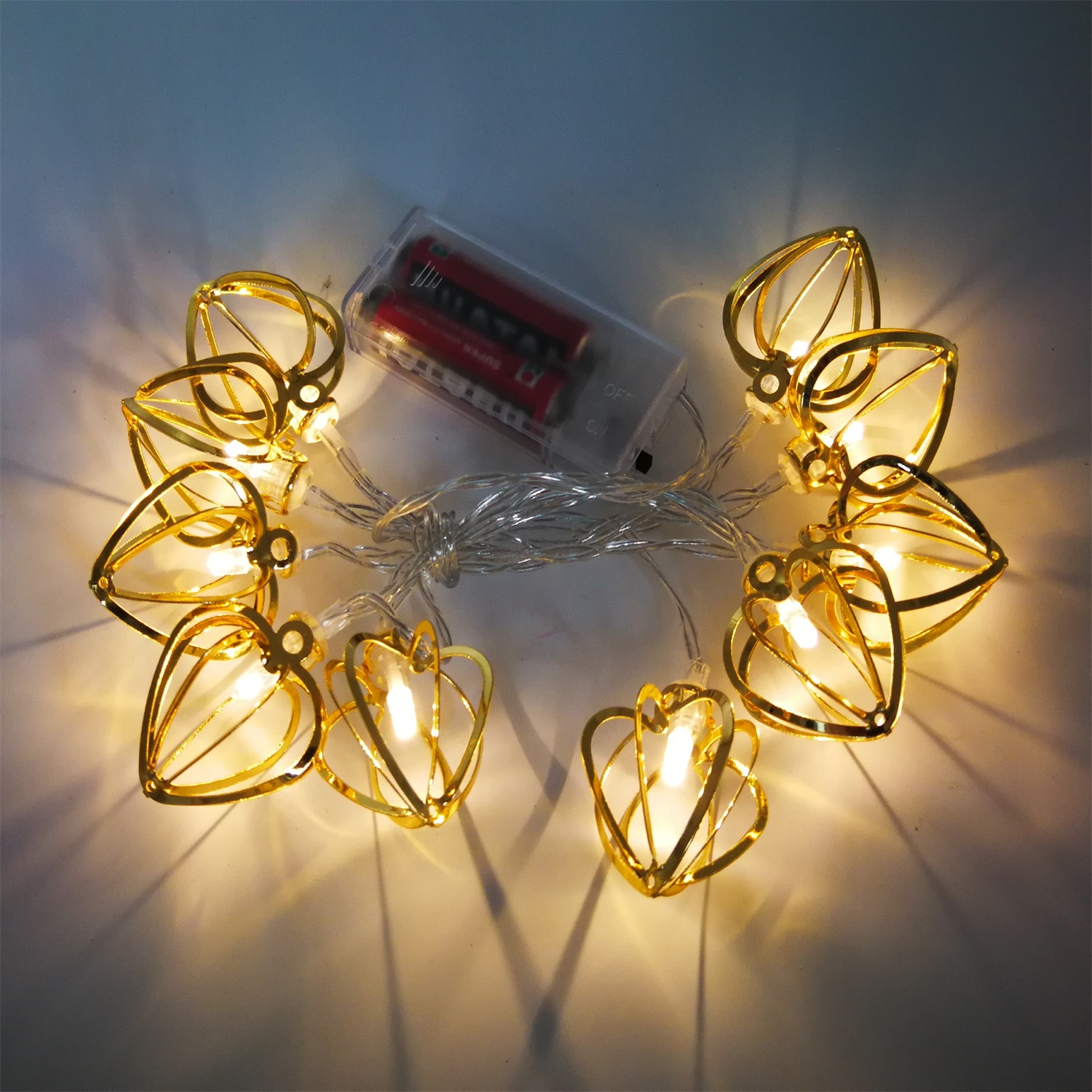 28530 Factory Wholesale Home Decoration LED Golden Heart Garland String Light 
