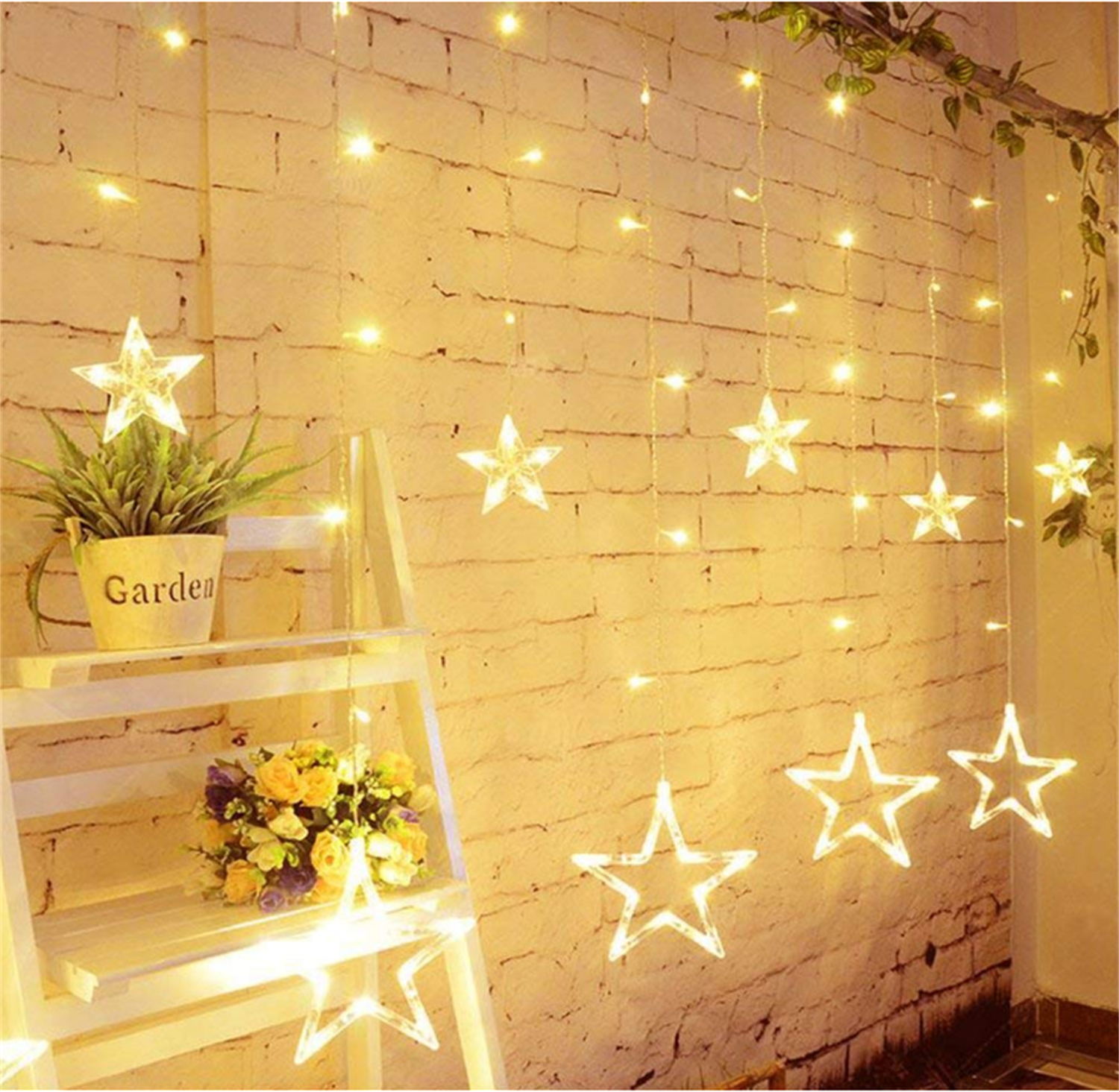 28570 Indoor Decoration 138 LED Twinkle Light 12 Star Curtain String Lighting 