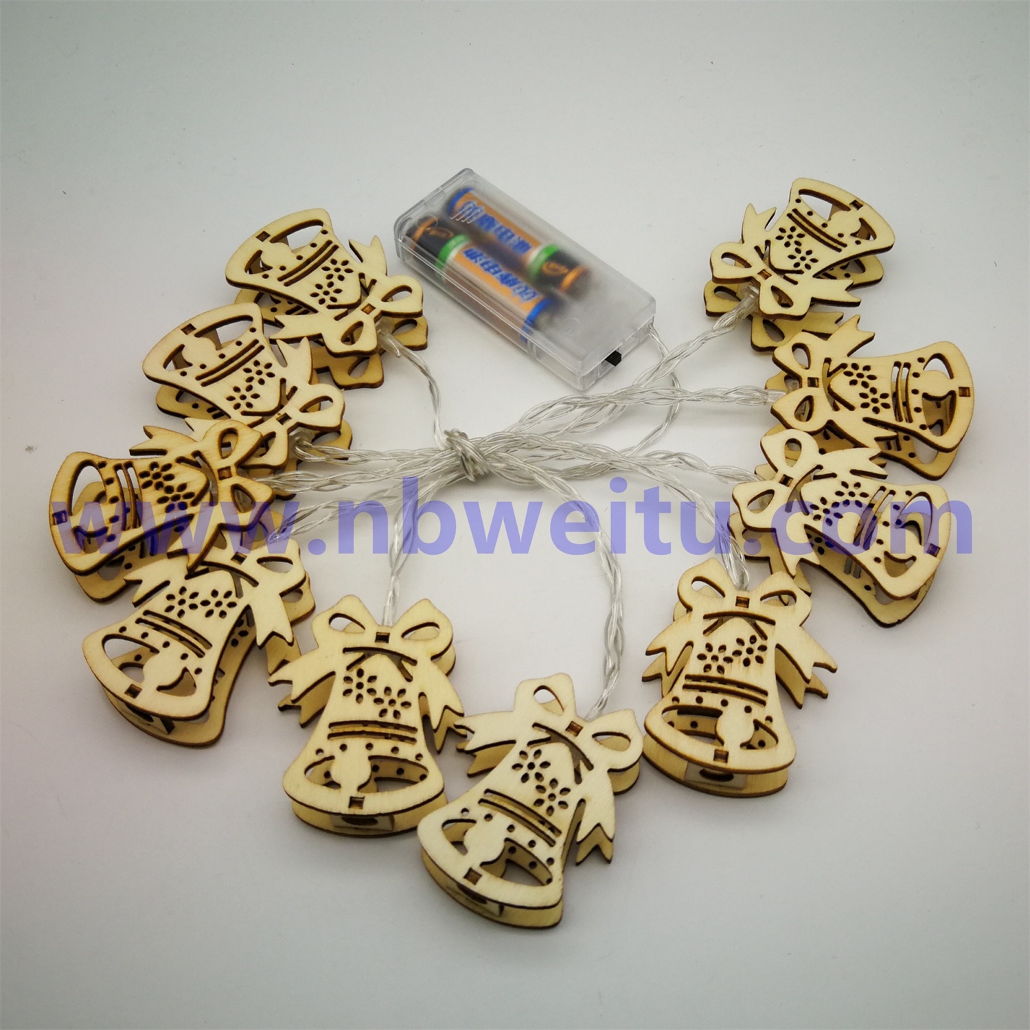 28590 Christmas Decoration LED Wooden Christmas Bell Pendant Garland String Light 