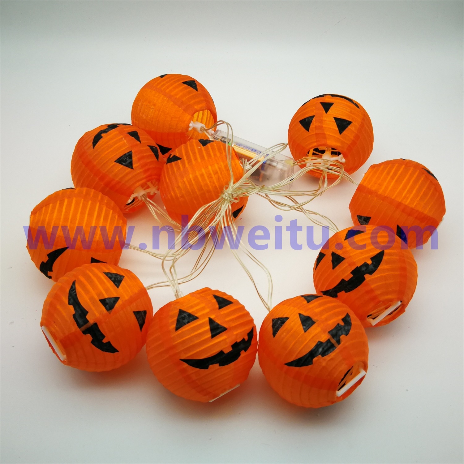 28725 Chinese Supplier 1.5m 10 LED Fabric Pumpkin Lantern String Light 