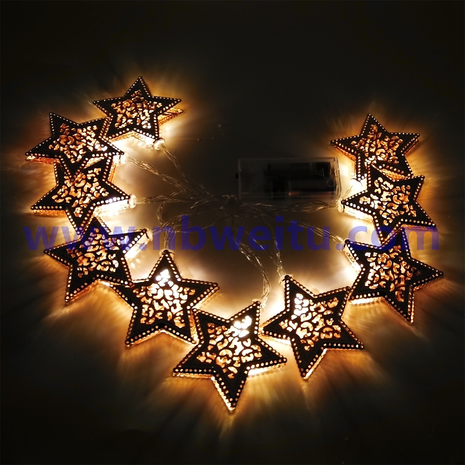 28747 Christmas Decoration 220V IP44 Copper Plating Metal Star LED String Light with Timer