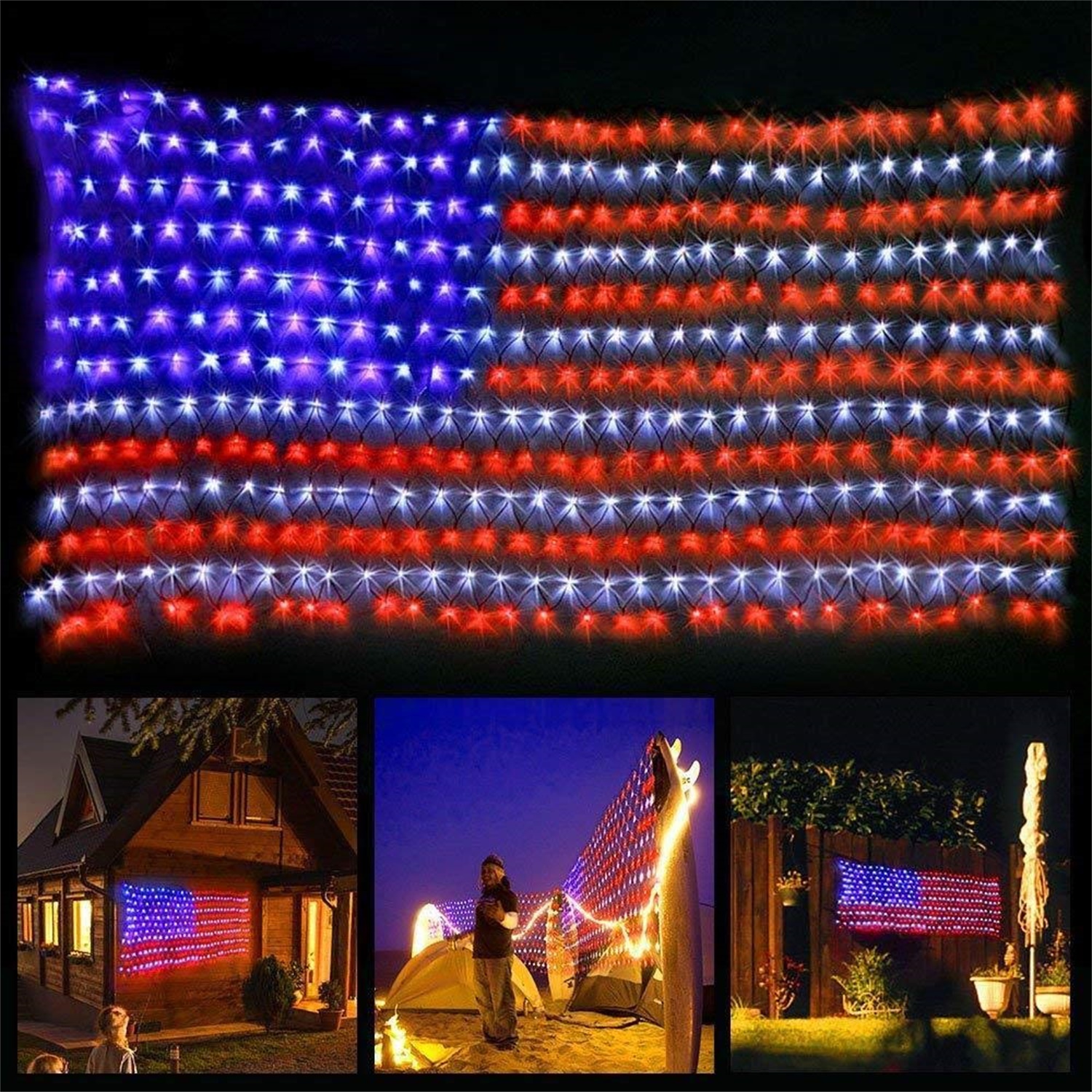28825 Outdoor Festival Decoration IP65 National Flag LED Net String Light 