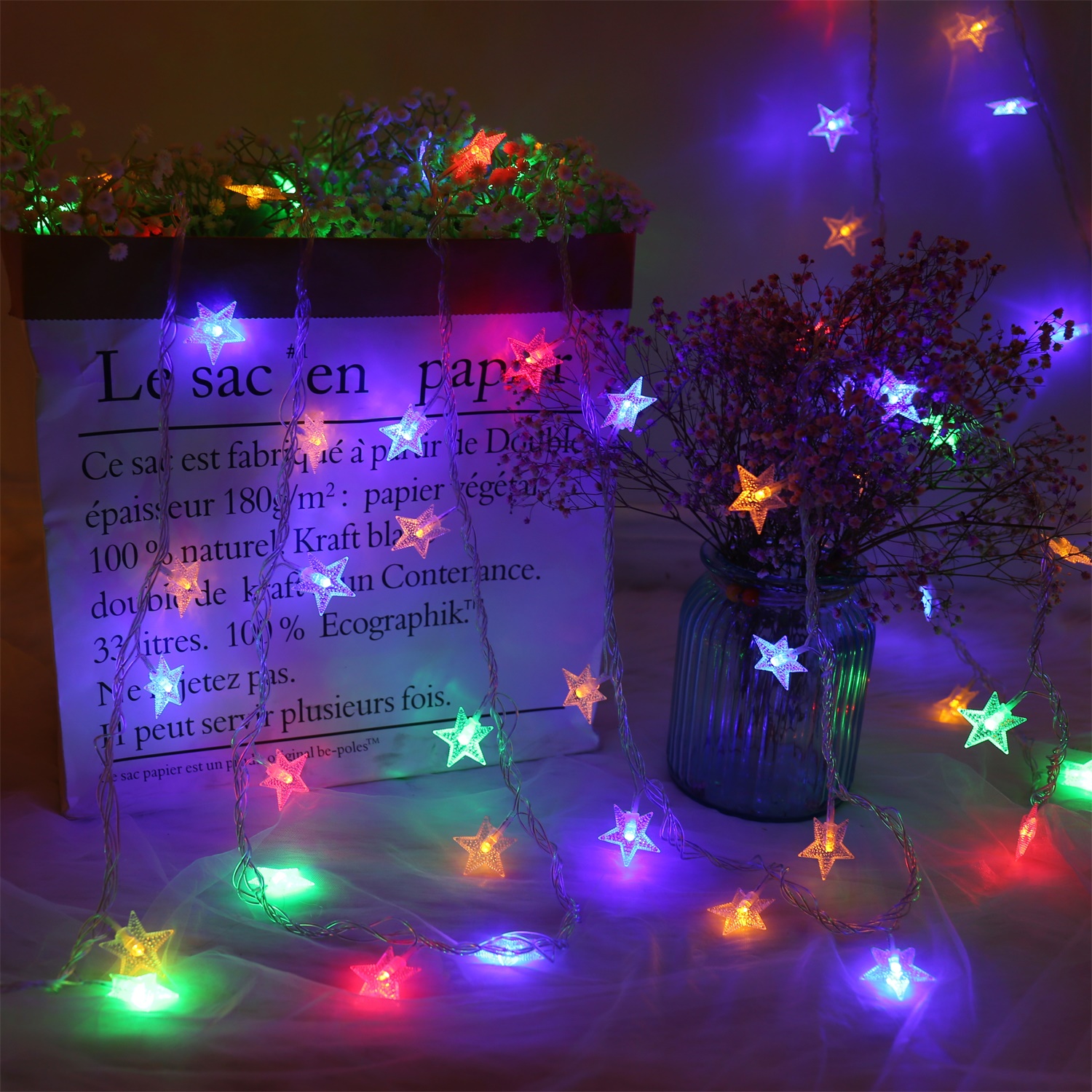 28826 Factory Price Indoor Decoration Illuminated Color Change Star LED String Light 