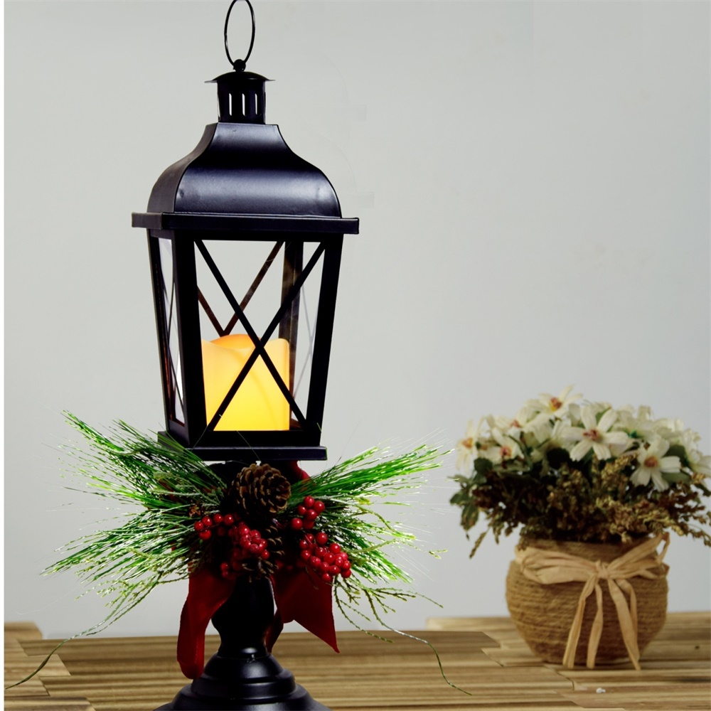 27125 Christmas Decoration Solar LED Pillar Candle Lantern
