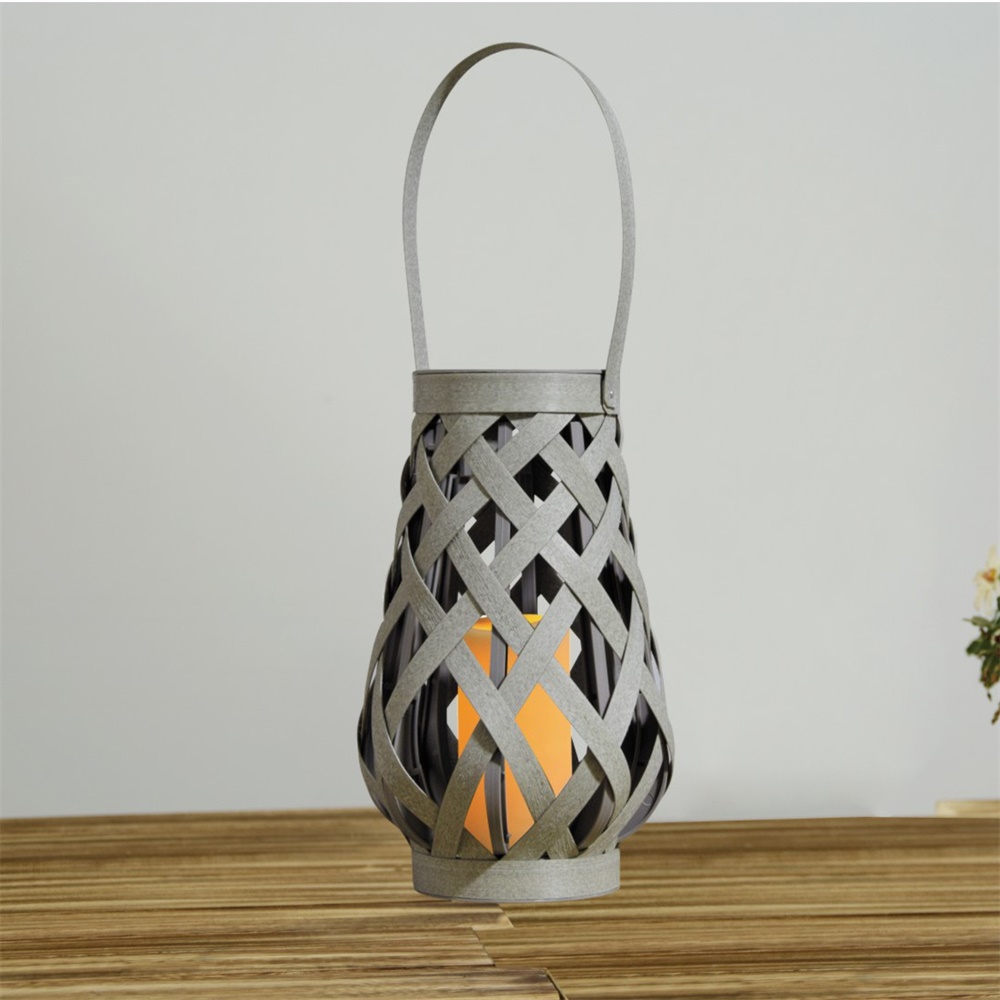 27142 Rattan Woven Imitating Solar LED Candle Lantern 