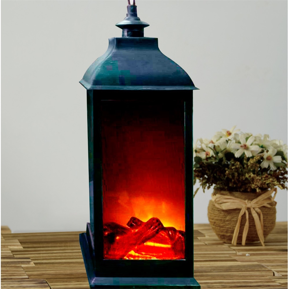 27167 Flameless Plastic Solar LED Fireplace Lantern 