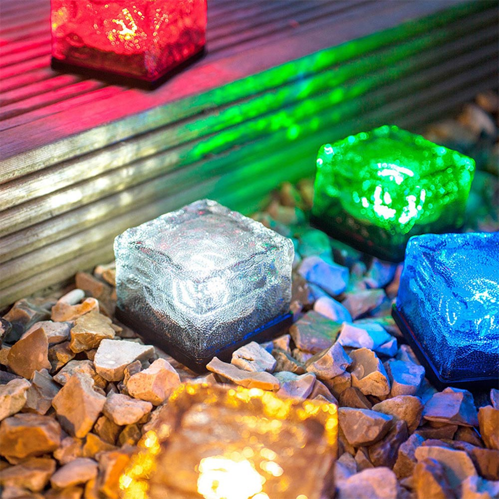 WT091 Solar Brick Lights, Glass Outdoor Waterproof Rgb Led Brick Paver Lights 