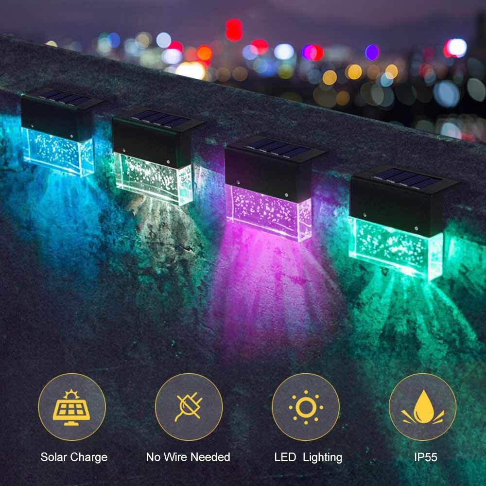 WT093 LED Solar Fence Light Outdoor Courtyard Home Garden Decoration Light RGB Waterproof Plywood Light