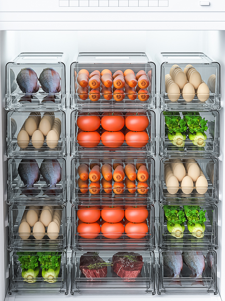 WT119 Transparent Plastic Fridge Organizer for Kitchen Vegetable Food Drawer Stackable Refrigerator Storage Box Freezer Bin