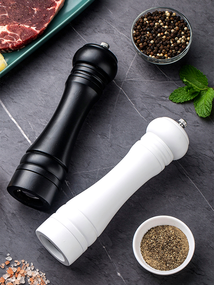 WT124 Wood Salt and Pepper Mill 8inch Spice Pepper Mills with Adjustable Ceramic Grinder Kitchen Cooking Tools