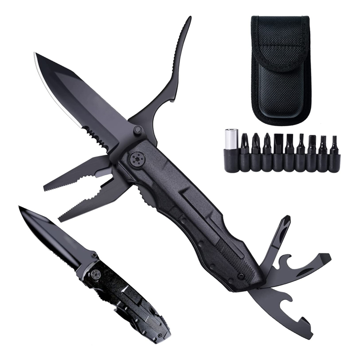 WT149 18 in 1 black corrosion resistant multitool pliers portable folding knife kit multifunction camping tools survival with pouch