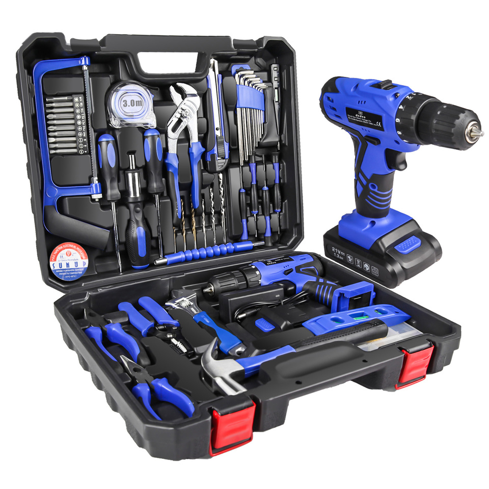 WT158 104pcs Li-ion Battery Driver Drills Screwdriver Hand Bicycle Repair Vehicle Tools for Car Electric Cordless Drill Power Tool Set