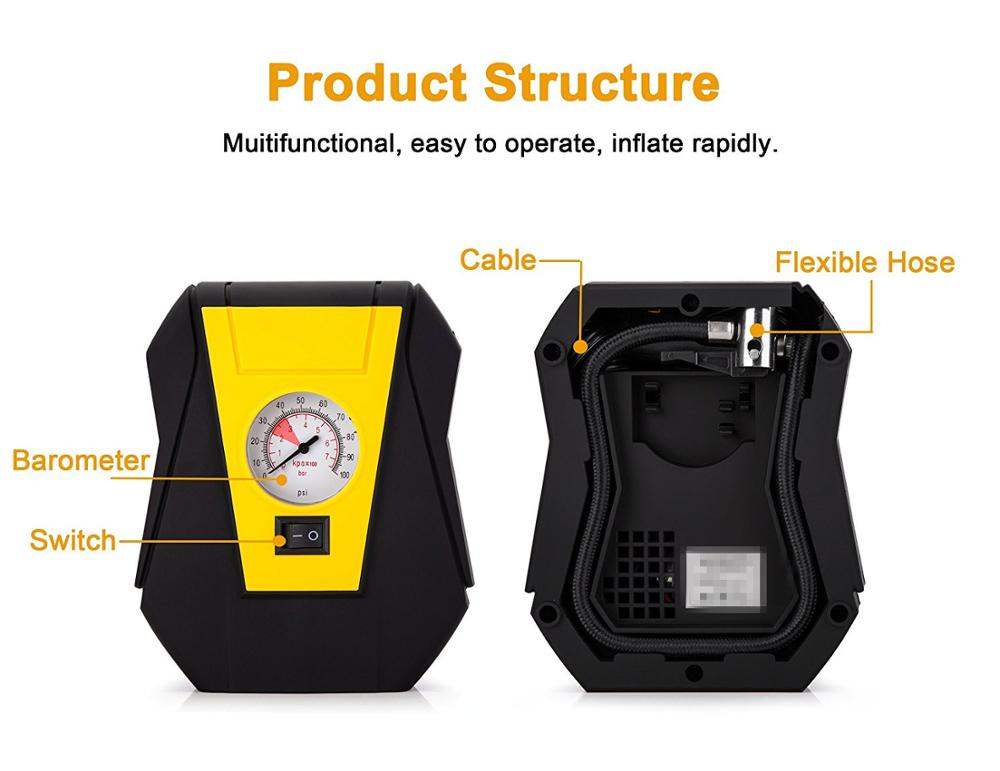 WT168 12V DC Mini Portable Car Tire Air Compressor Auto Air Compressor Pump and Car Tire Inflator