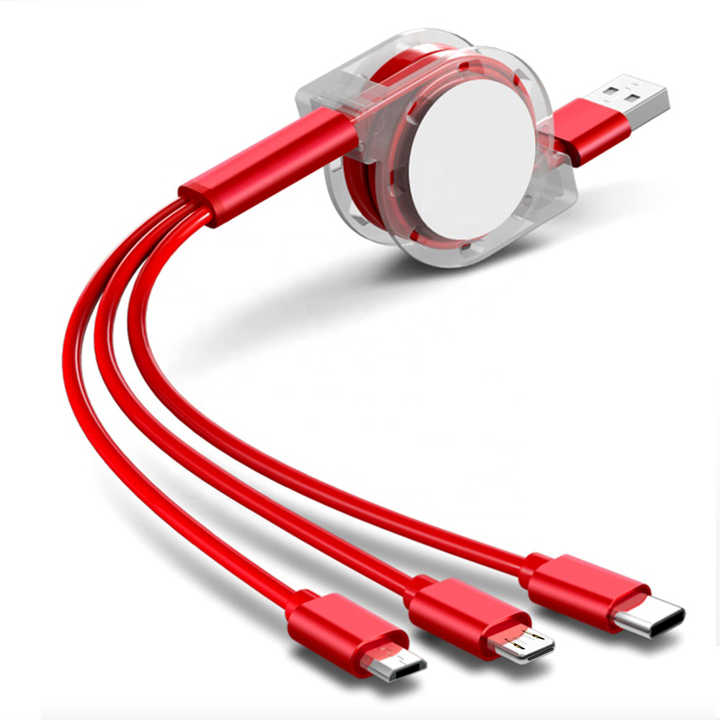 WT178 Portable and simple Retractable USB Cable metal shell plug interface universal 3 in 1 USB cable pvc cable