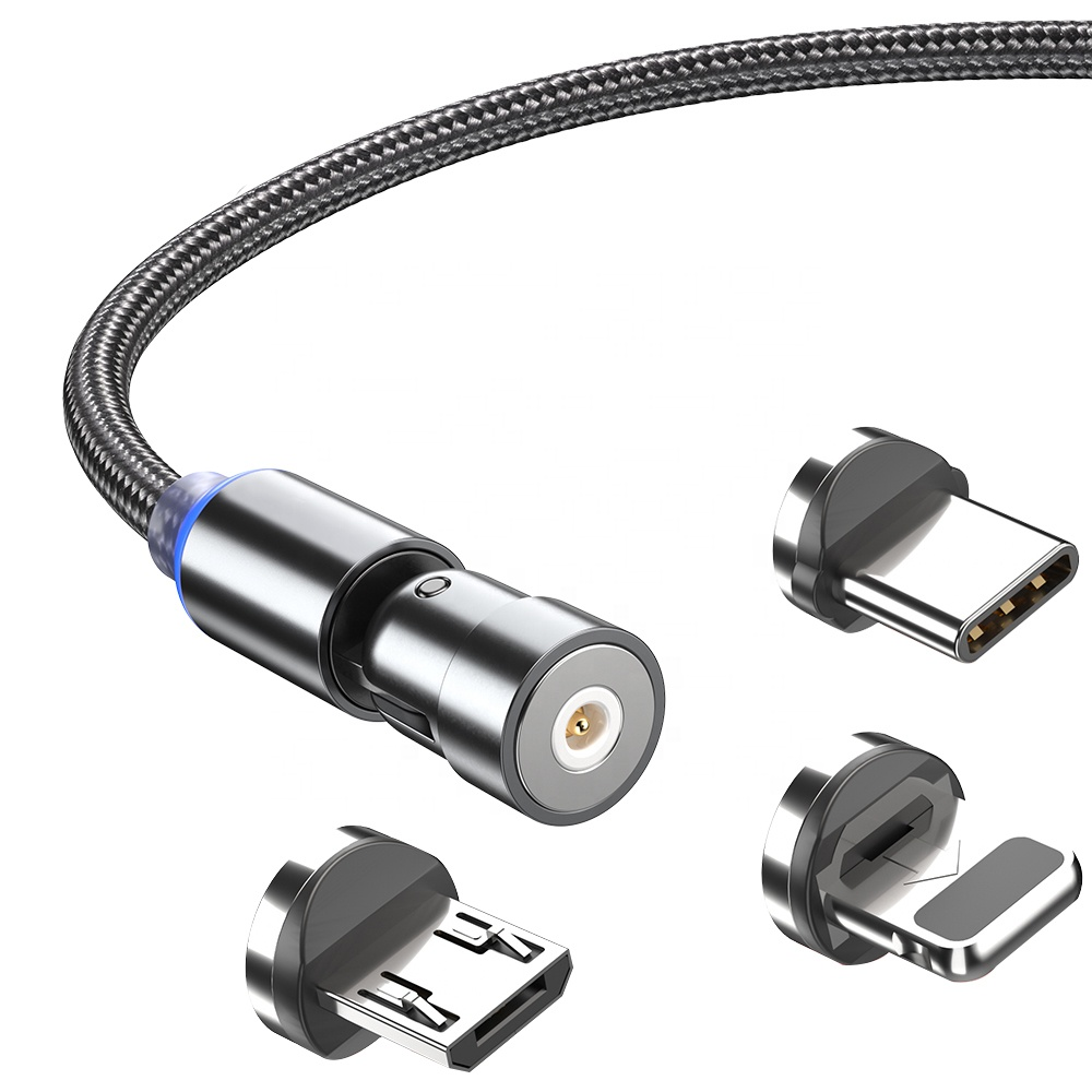 WT180 Free Sample 540 Free Angle Design 2.4A Fast Charging Double Rotation L Shape Nylon Braided Wire Magnetic Charging Cable