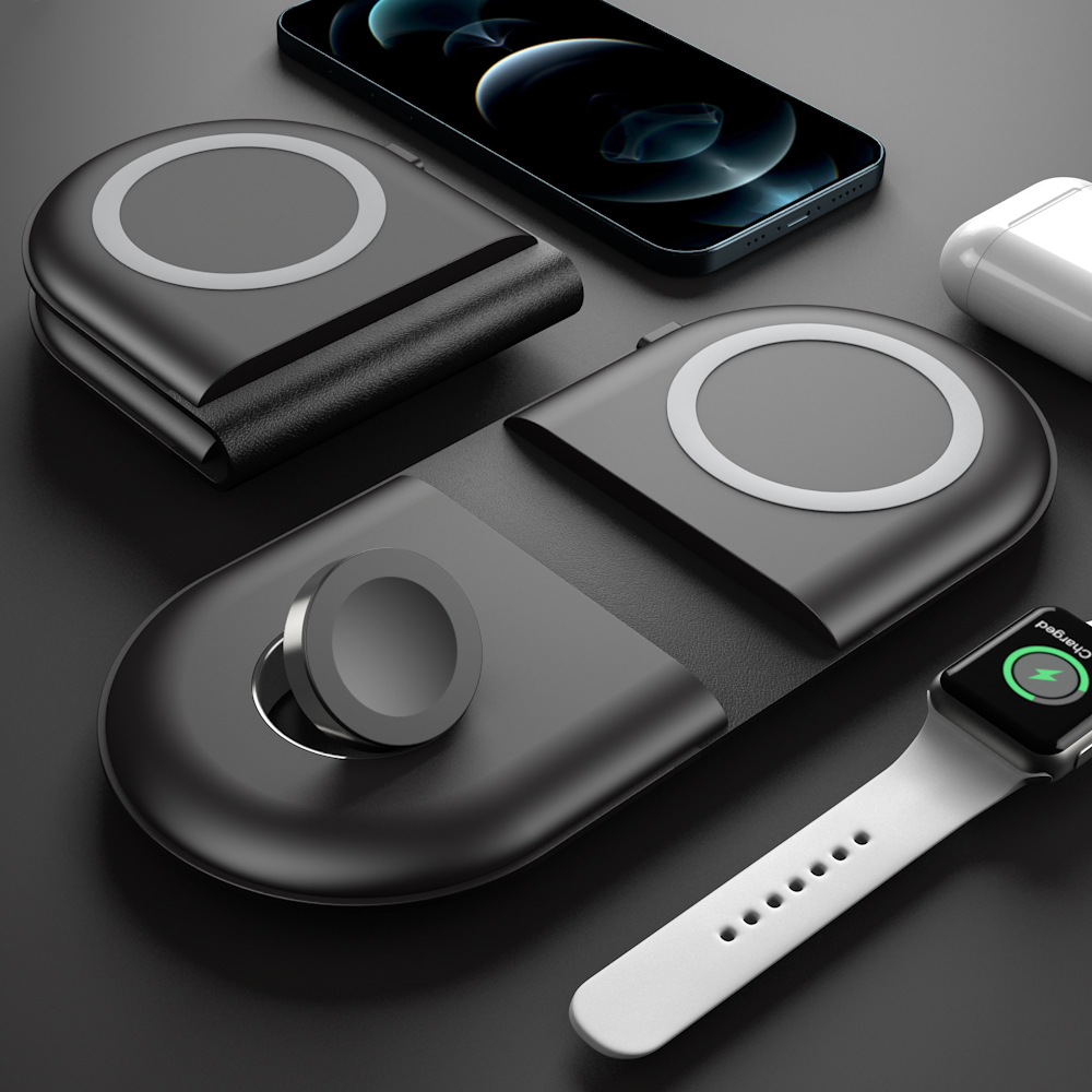 WT191 15W Wireless Fast Charger Magnetic For iPhone 13 12 Pro Apple Watch Android Samsung S21 20 Foldable Charging Quick Charger
