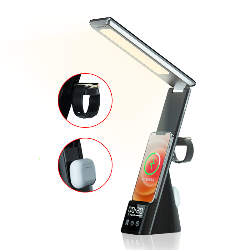 WT192 Multifunction Table Desk Lamp Qi Fast Charging Wireless Phone Charger With Alarm Clock Led Digital Display