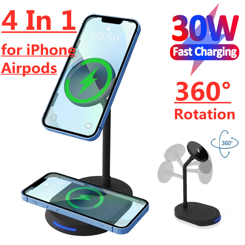 WT193 30W Magnetic Wireless Charger For iPhone 12 13 Pro Max Desktop Phone Stand Qi Fast Wireless Charging For Airpods Xiaomi Samsung