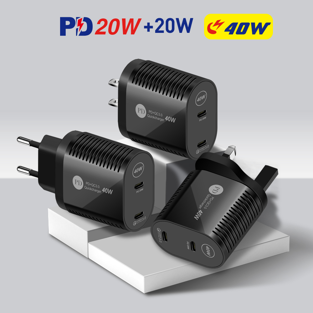 WT201 New 2 PD Charger 40W Quick Charge 3.0 USB Type C Fast Charger For iPhone 13 12 Pro Max Samsung Cell Phone PD Fast Charger