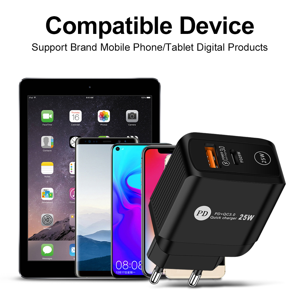 WT204 PD 25W Mobile Phone Charger Quick Charge 3.0 Type C USB Charger For iPhone13 Pro Max Samsung Xiaomi Phone Plug Charging Adapter