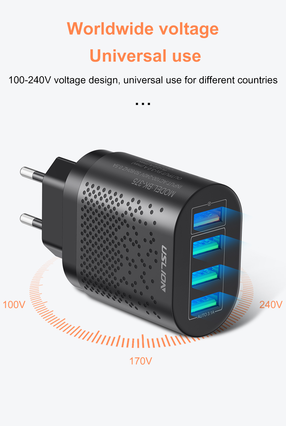 WT206 4 USB Charger Mobile Phone 48W Quick Charge 3.0 Portable USB Fast Wall Charger Adapter for HUAWEI iphone Samsung